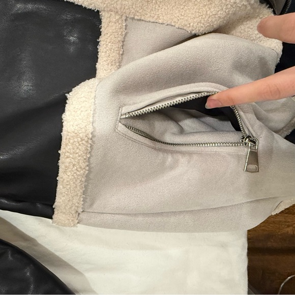 Women's Black and Cream Shearling Jacket - Picture 10 of 12